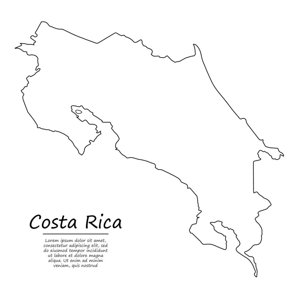einfach Gliederung Karte von Costa rica, Silhouette im skizzieren Linie Stil vektor