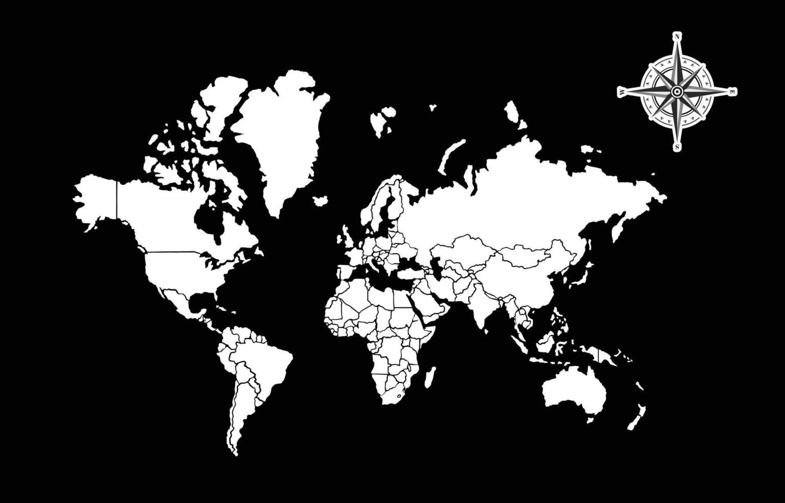 värld Karta vit på svart Färg bakgrund vektor