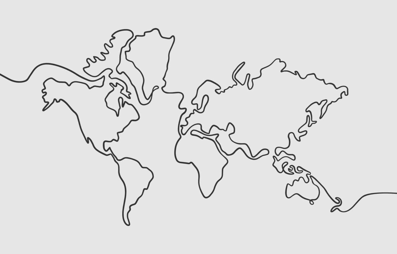 hand dragen värld Karta linje konst vektor