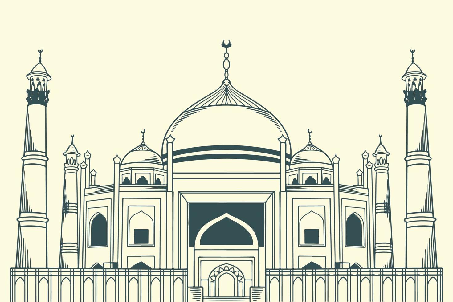 hand dragen känd islamic byggnad av siddiqa fatima az zahra moskén. vektor