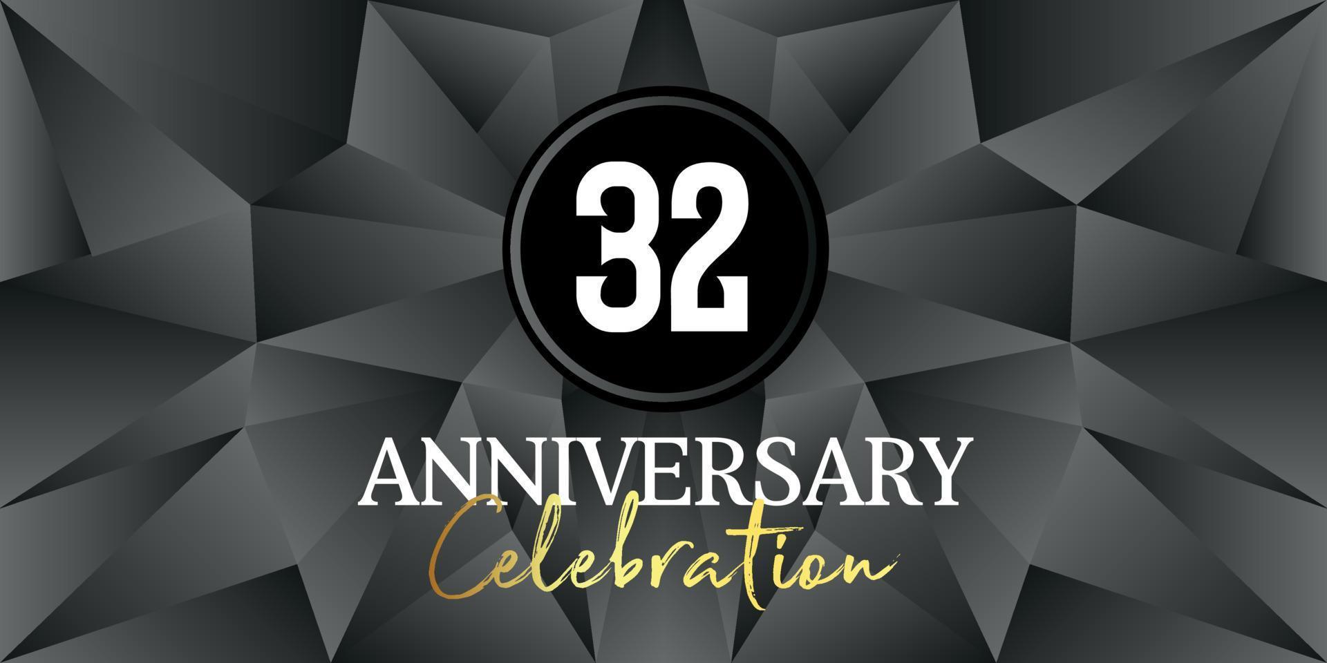 32 Jahr Jahrestag Feier Logo Design Weiß und Gold Farbe auf elegant schwarz Hintergrund Vektor Kunst abstrakt Hintergrund Vektor