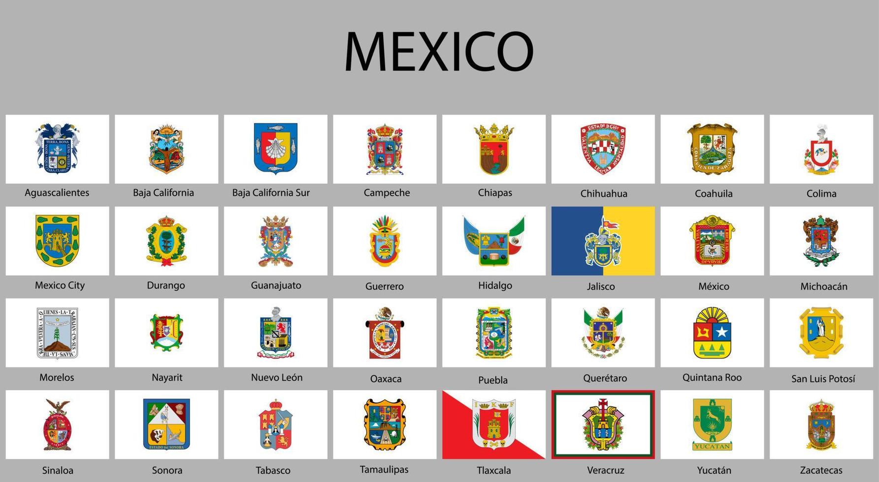 Allt flaggor av regioner av mexico vektor