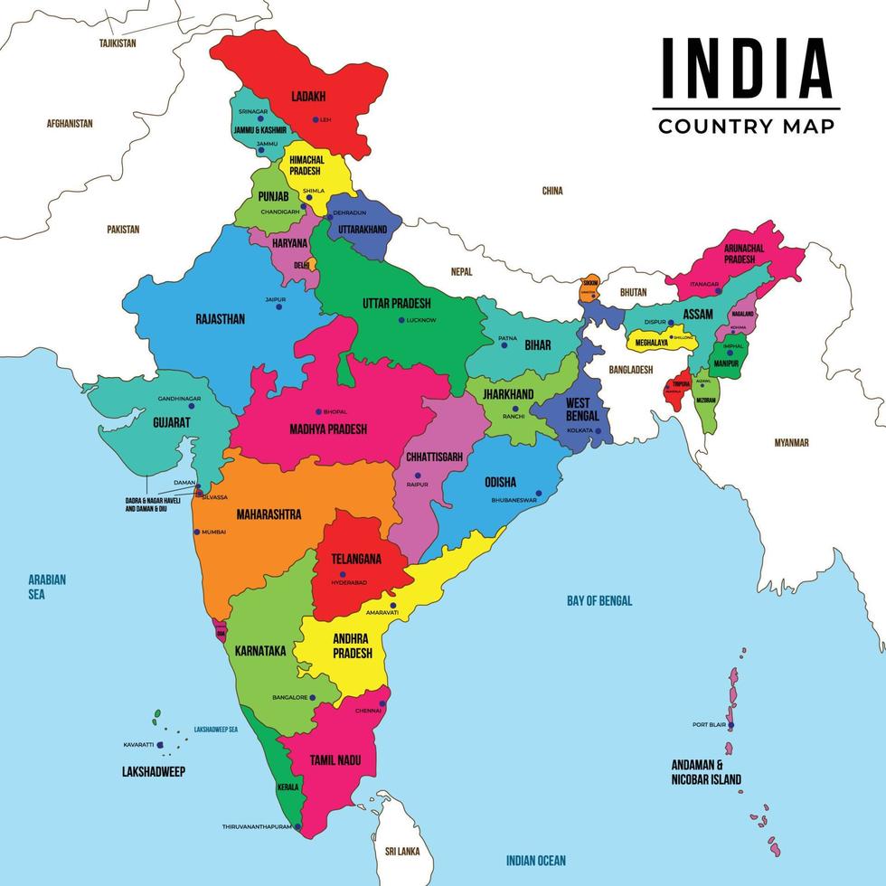 en topografisk skildring som visar Land Karta av Indien vektor