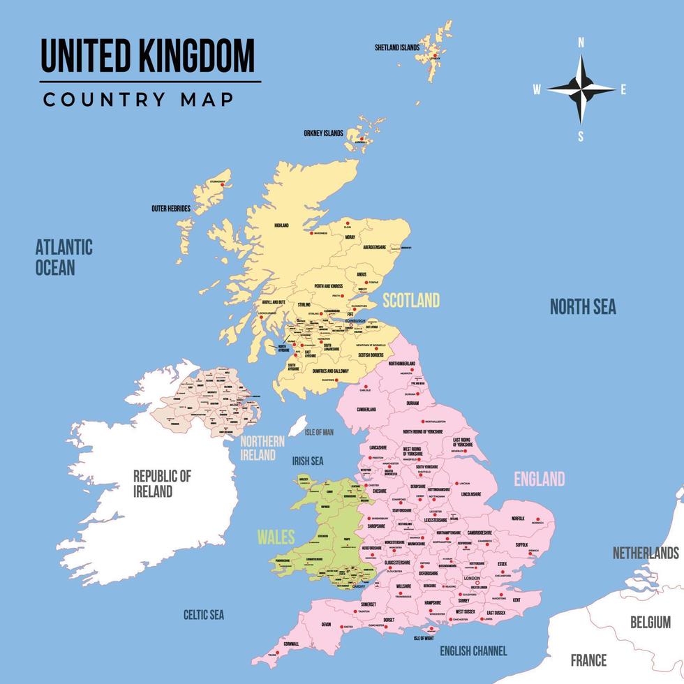 mehrere Inseln von Vereinigtes Königreich im Land Karte vektor