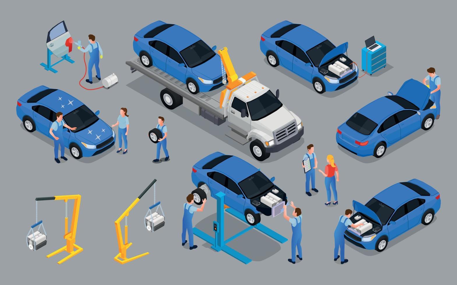 Auto Bedienung isometrisch Symbole vektor