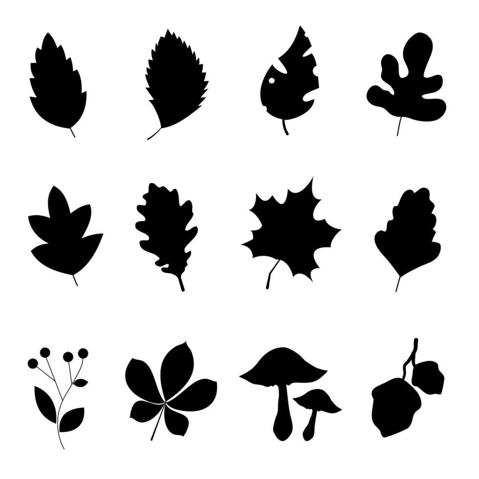 einstellen Silhouette Blätter Pflanze bunt Element zum Herbst Jahreszeit und Weiß Hintergrund. vektor