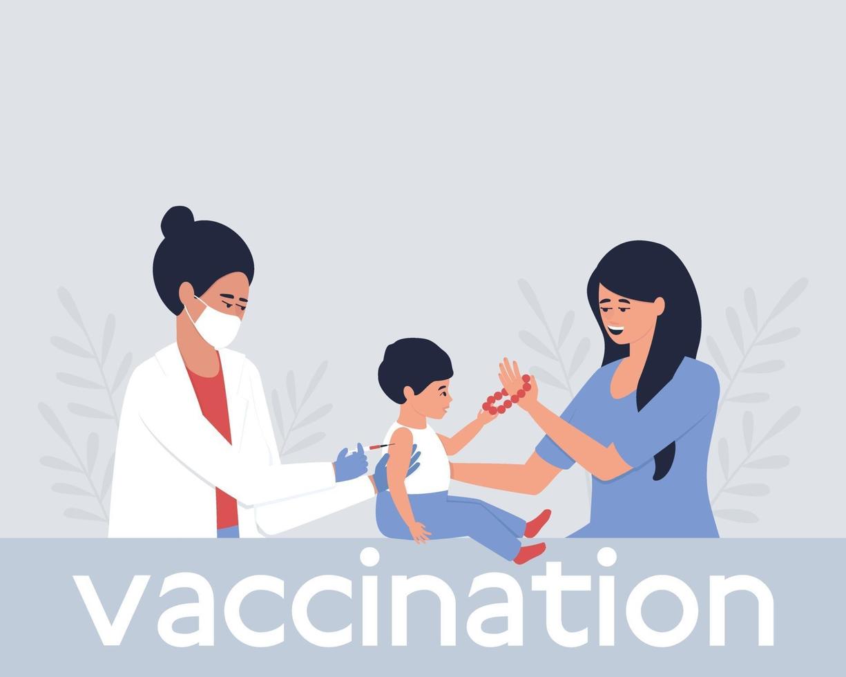 Nahaufnahme Die Krankenschwester gibt dem Kind den Impfstoff in Gegenwart der Mutter vektor