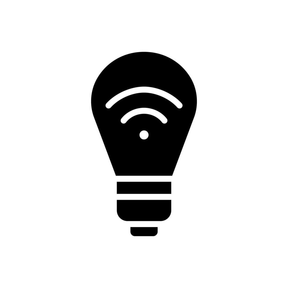 smart ljus Glödlampa svart glyf ikon. elektrisk apparat för Hem. trådlös förbindelse till smartphone. skräddarsy belysning. silhuett symbol på vit Plats. fast piktogram. vektor isolerat illustration