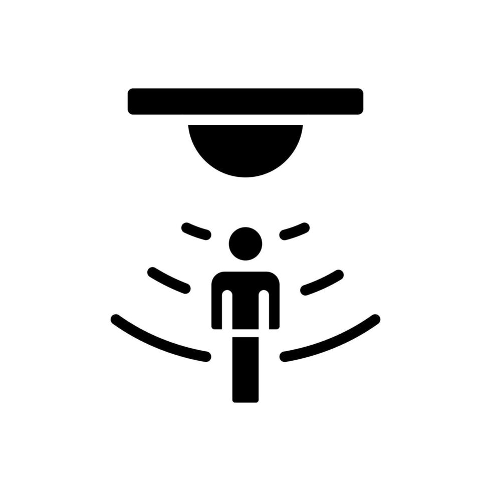 Bewegung Sensor schwarz Glyphe Symbol. Bewegung Erkennung. Clever Zuhause Gerät. Internet von Dinge. Sicherheit System Gerät. Silhouette Symbol auf Weiß Raum. solide Piktogramm. Vektor isoliert Illustration