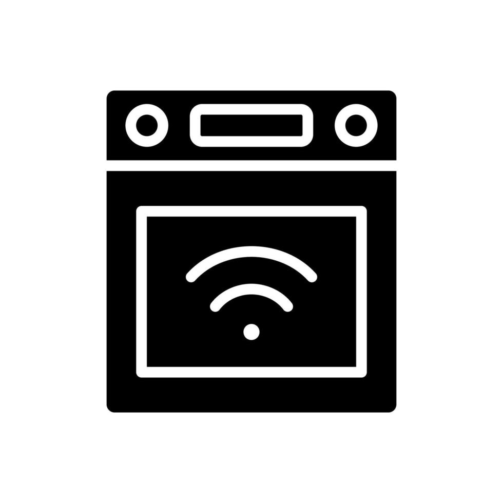 Clever Herd schwarz Glyphe Symbol. Küche Gerät. automatisch Merkmale. Gerät zum Kochen Mahlzeit. Internet von Dinge. Silhouette Symbol auf Weiß Raum. solide Piktogramm. Vektor isoliert Illustration