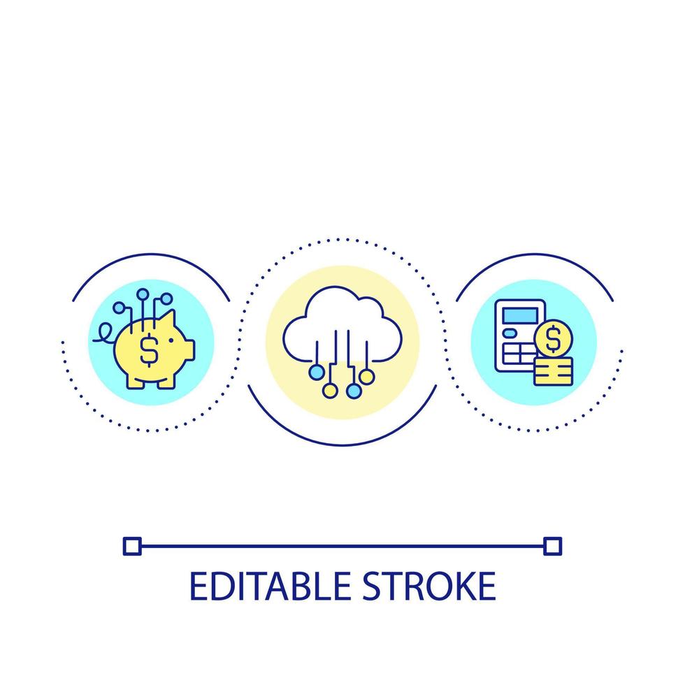 moln service pris slinga begrepp ikon. billig data lagring. minska kostar. spara pengar. digital Produkter abstrakt aning tunn linje illustration. isolerat översikt teckning. redigerbar stroke vektor