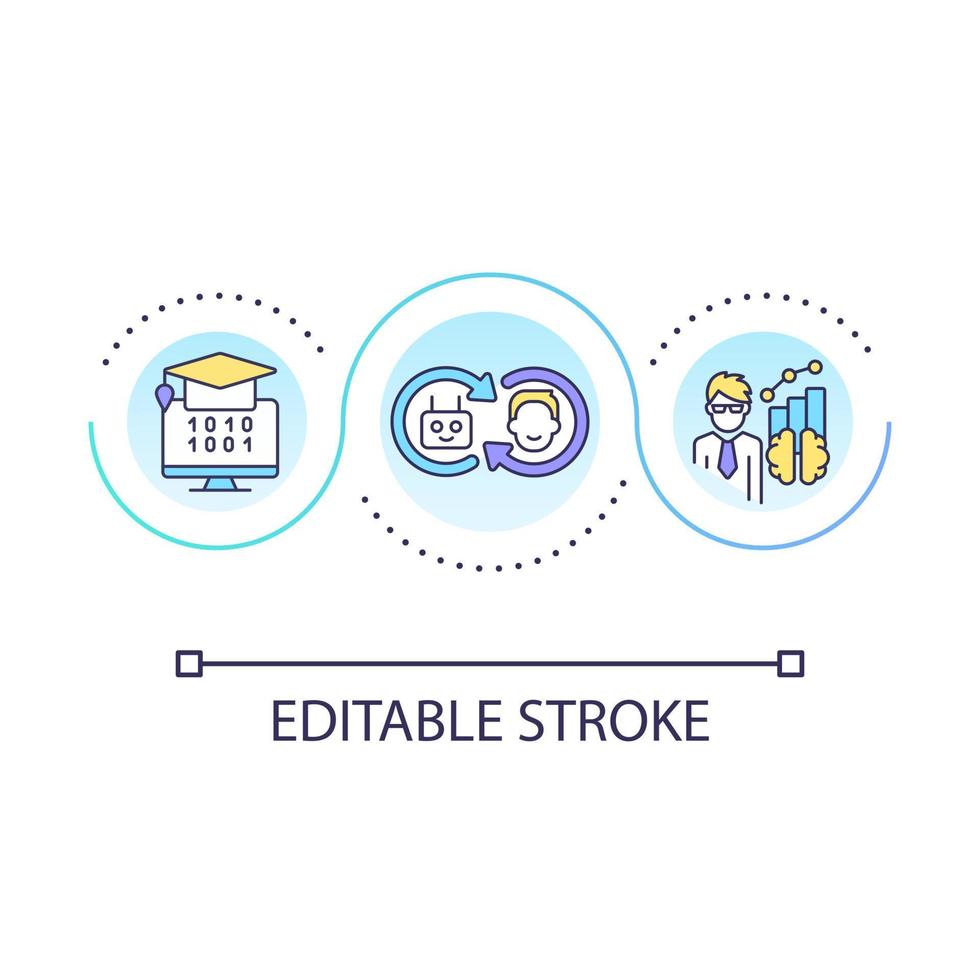 ai teknologi i utbildning slinga begrepp ikon. data vetenskap. digitalisering av inlärning processer abstrakt aning tunn linje illustration. isolerat översikt teckning. redigerbar stroke vektor