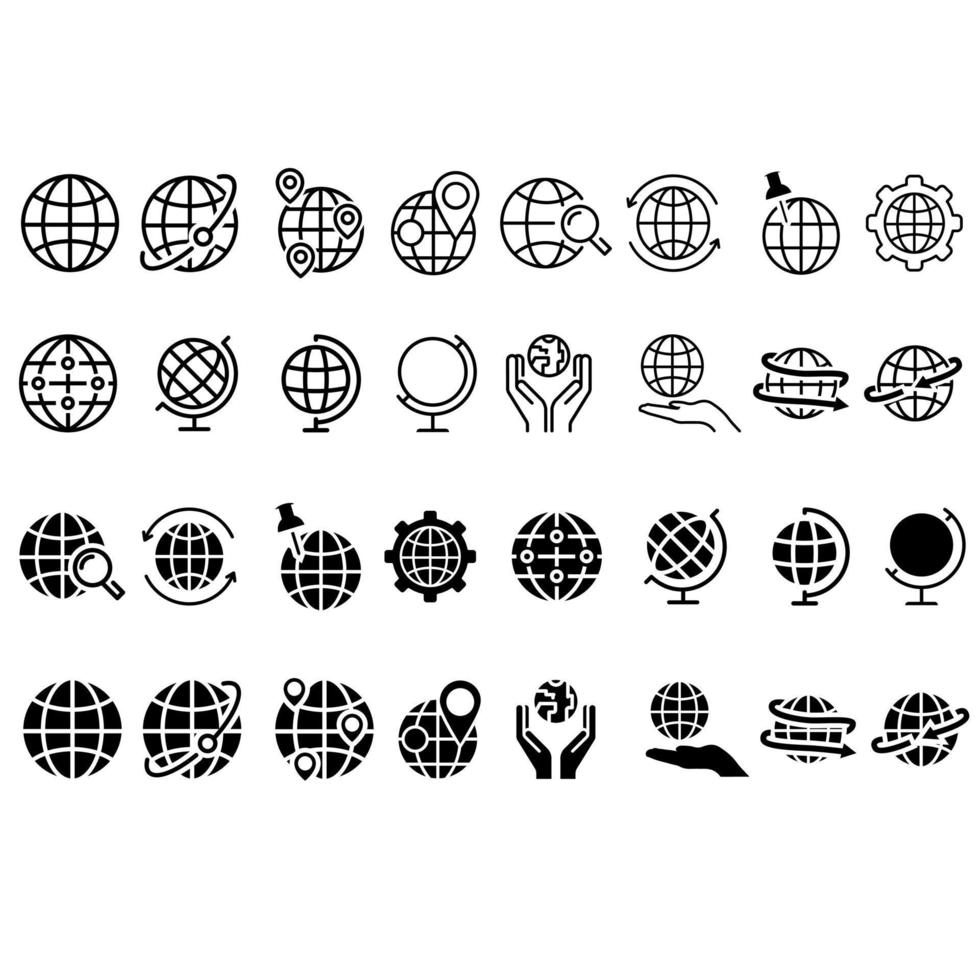 värld Karta vektor ikon uppsättning. navigering illustration tecken samling. klot symbol. resa logotyp.