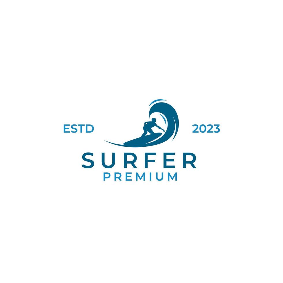 vektor man surfing logotyp design begrepp illustration aning