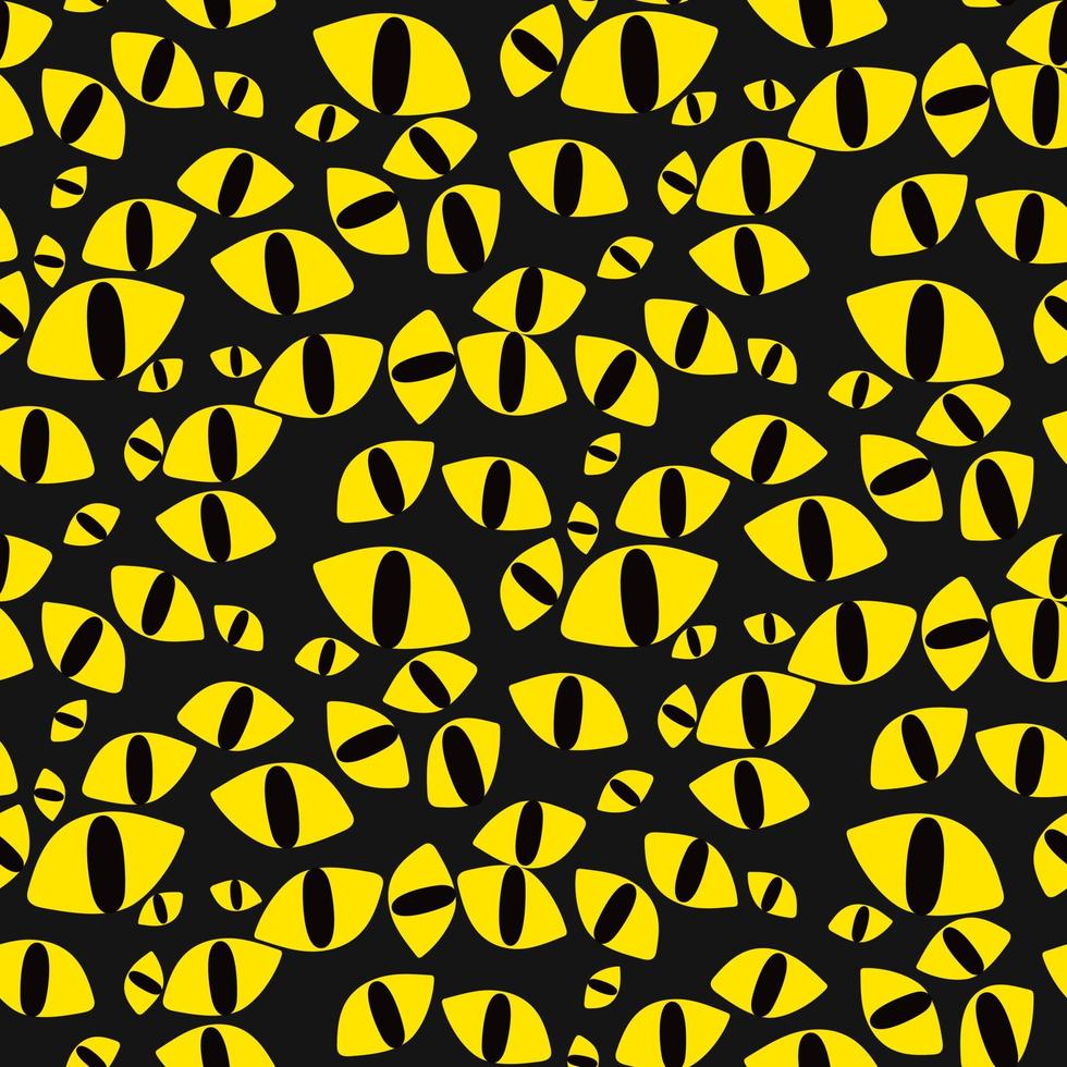 sömlös mönster med kattens gul ögon på en svart bakgrund. ljus lysande ögon av katter i de mörk. vektor illustration. mönster för utskrift på textilier och papper i de tema av de halloween