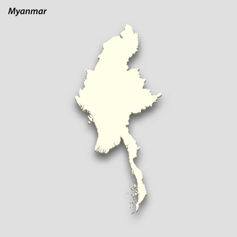 3d isometrisch Karte von Myanmar isoliert mit Schatten vektor