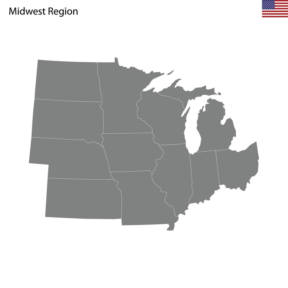 hoch Qualität Karte von Mittlerer Westen Region von vereinigt Zustände von Amerika w vektor