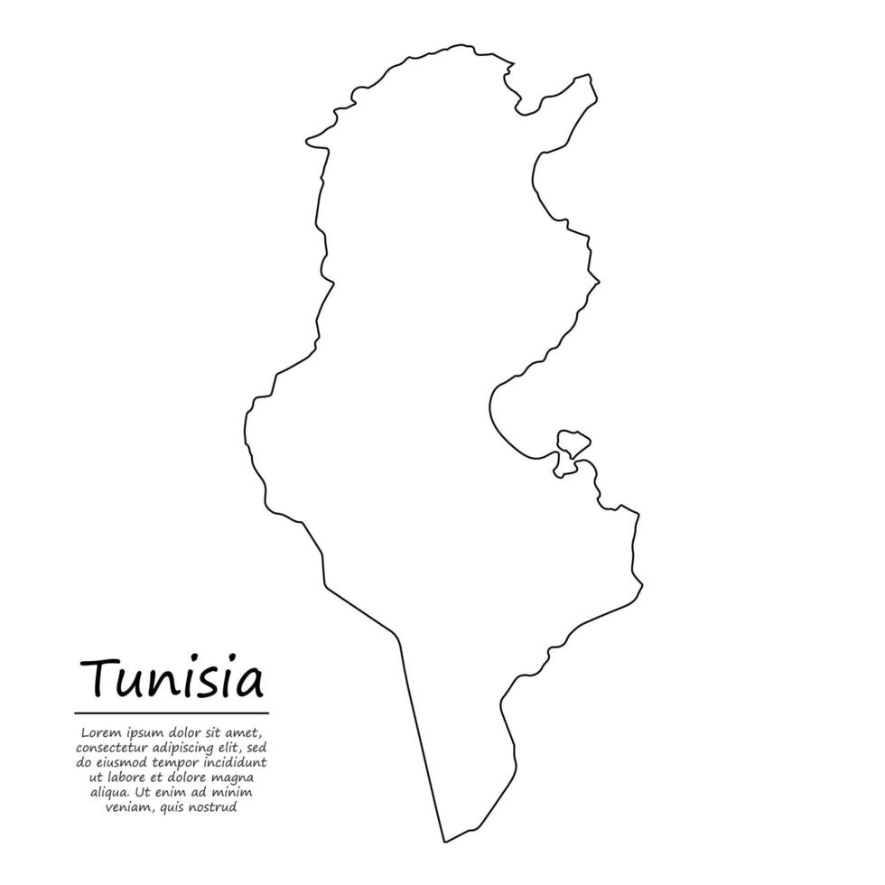 enkel översikt Karta av tunisien, silhuett i skiss linje stil vektor