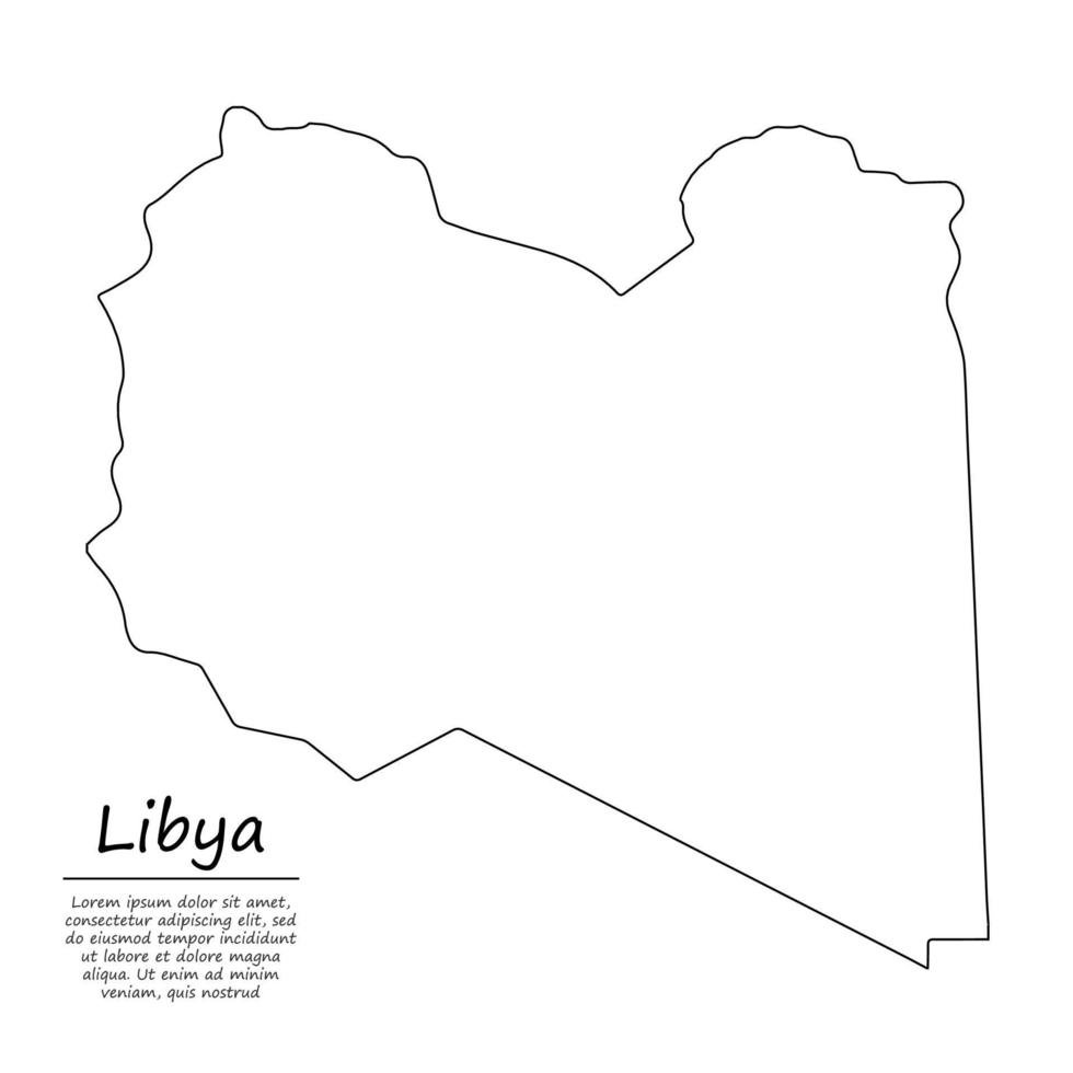 enkel översikt Karta av Libyen, silhuett i skiss linje stil vektor