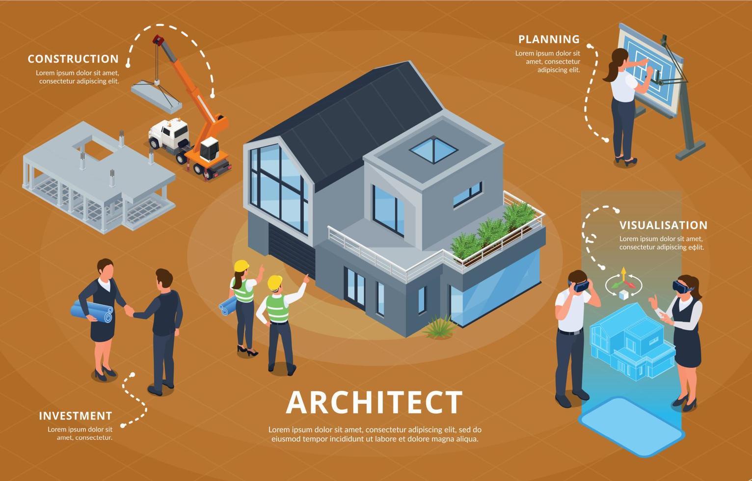 Architekt Konstruktion isometrisch Hintergrund vektor