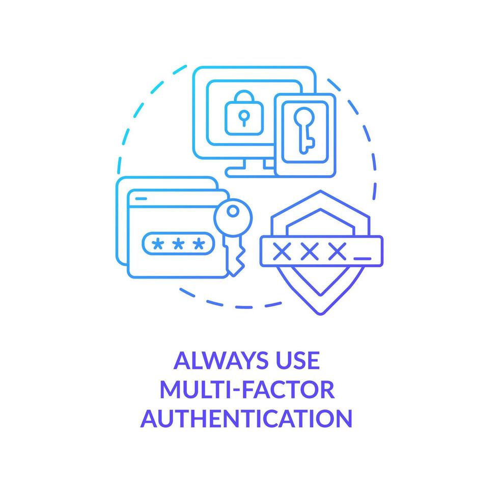 verwenden Multi-Faktor Authentifizierung Blau Gradient Konzept Symbol. Konto Sicherheit. schützen persönlich Daten abstrakt Idee dünn Linie Illustration. isoliert Gliederung Zeichnung vektor