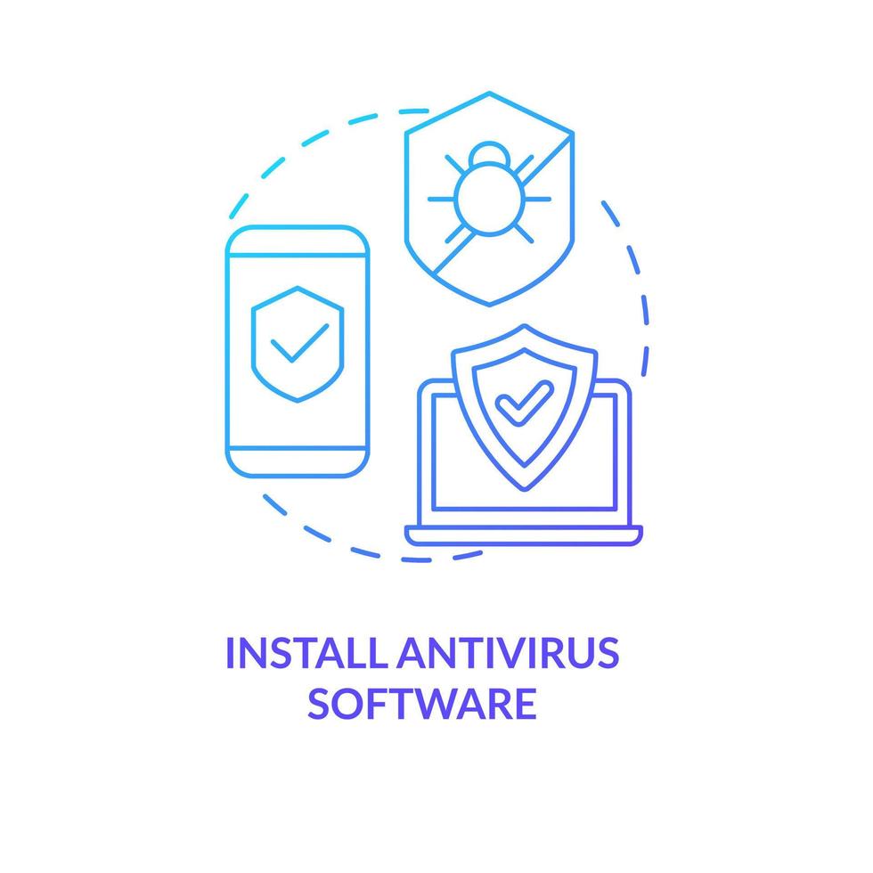 Installera antivirus programvara blå lutning begrepp ikon. digital säkerhet. enheter skydd. dator säkerhet abstrakt aning tunn linje illustration. isolerat översikt teckning vektor