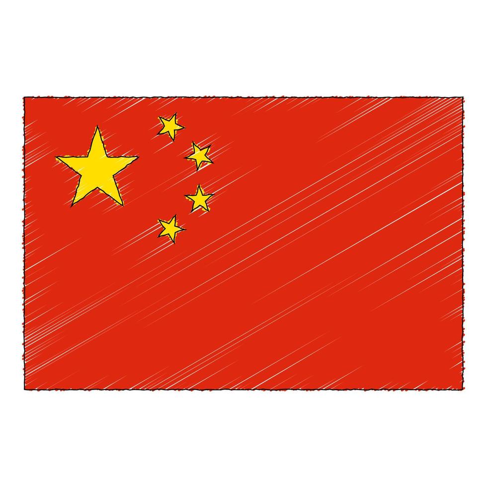 Hand gezeichnet skizzieren Flagge von China. Gekritzel Stil Symbol vektor