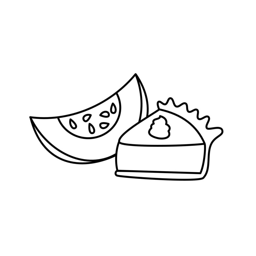 süß schwarz und Weiß Kürbis Kuchen mit Kürbis Scheibe Vektor Illustration zum Färbung Kunst