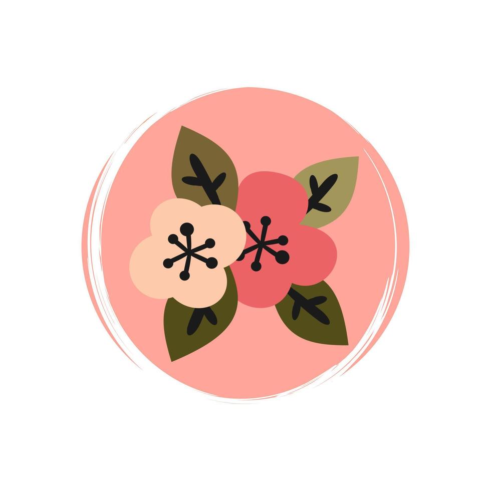 süß Logo oder Symbol Vektor mit abstrakt Blumen im zeitgenössisch Boho Stil, Illustration auf Kreis mit Bürste Textur, zum Sozial Medien Geschichte und Highlights