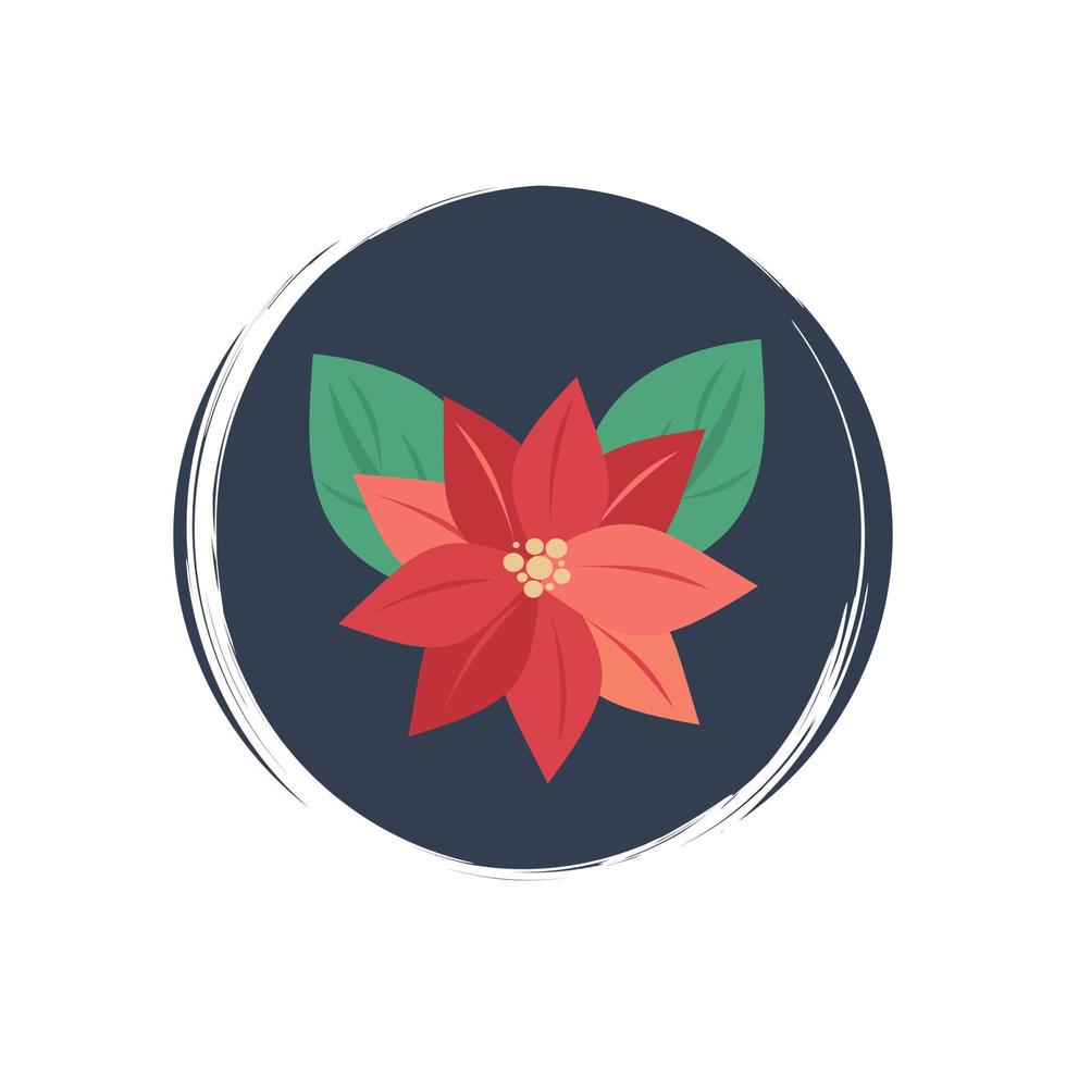 söt jul blomma julstjärna ikon vektor, illustration på cirkel med borsta textur, för social media berättelse och slingor vektor