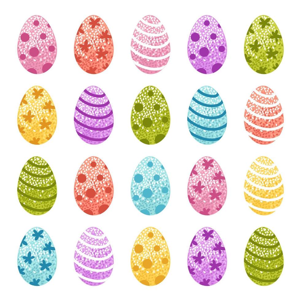 uppsättning påskägg. ljus färgad samling av vektor tecknad ägg med mönster