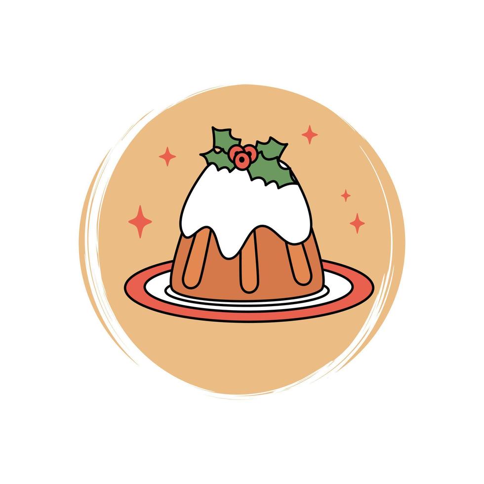 süß Weihnachten Pudding Symbol Vektor, Illustration auf Kreis mit Bürste Textur, zum Sozial Medien Geschichte und Highlights vektor