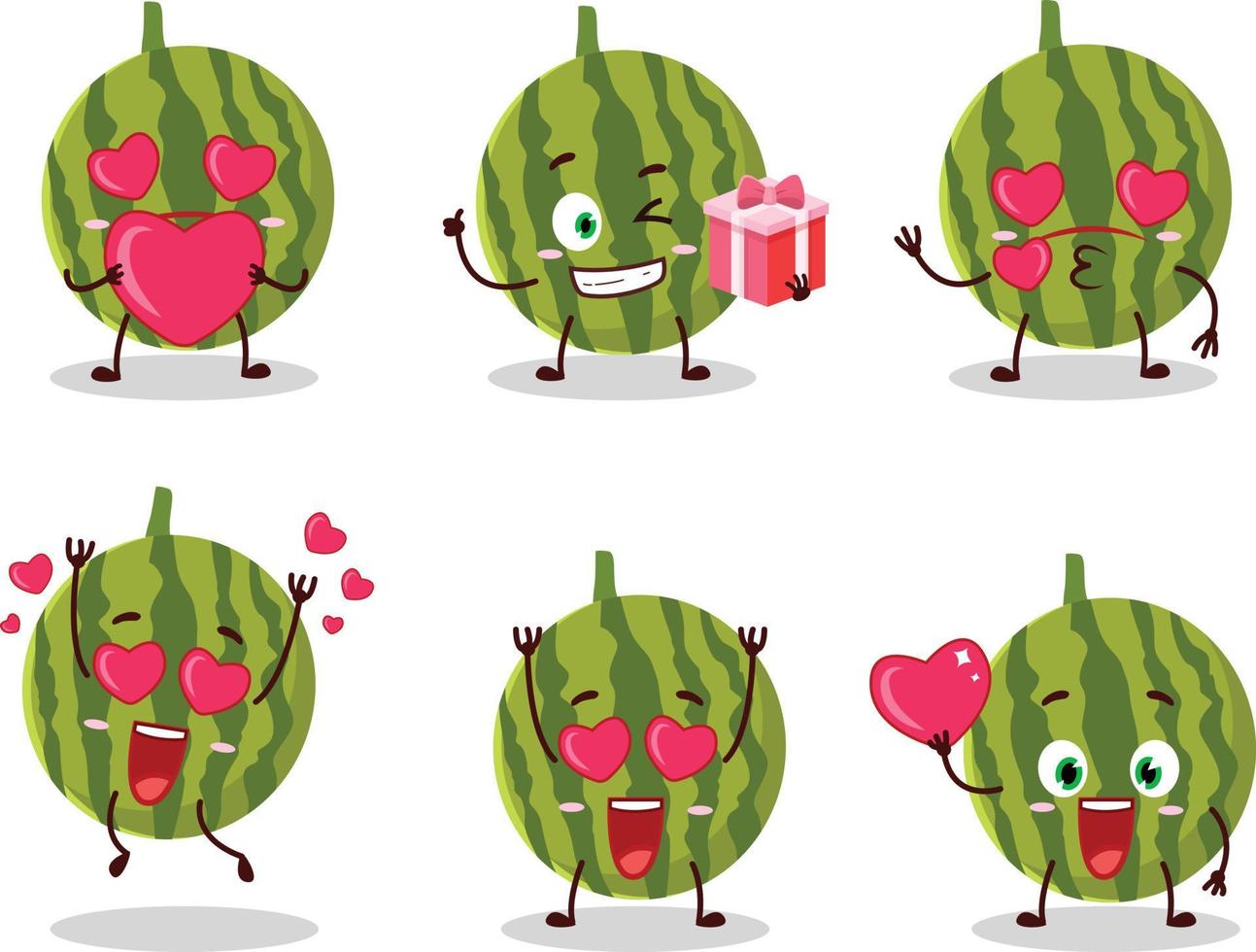 Wassermelone Karikatur Charakter mit Liebe süß Emoticon vektor