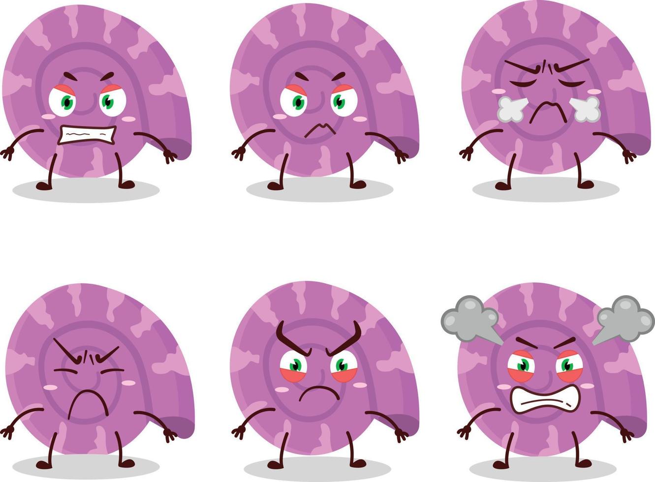 lila mussla tecknad serie karaktär med olika arg uttryck vektor