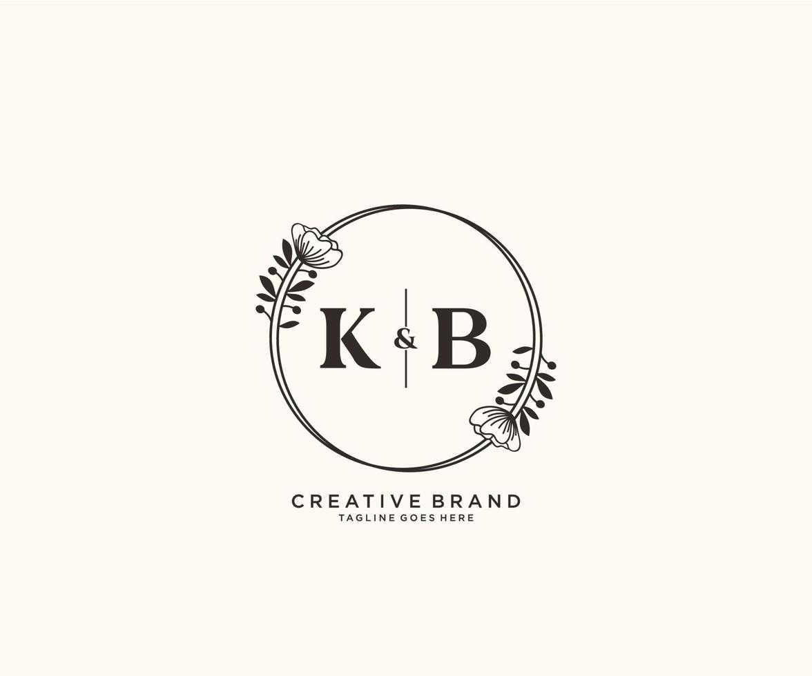 första kb brev hand dragen feminin och blommig botanisk logotyp lämplig för spa salong hud hår skönhet boutique och kosmetisk företag. vektor