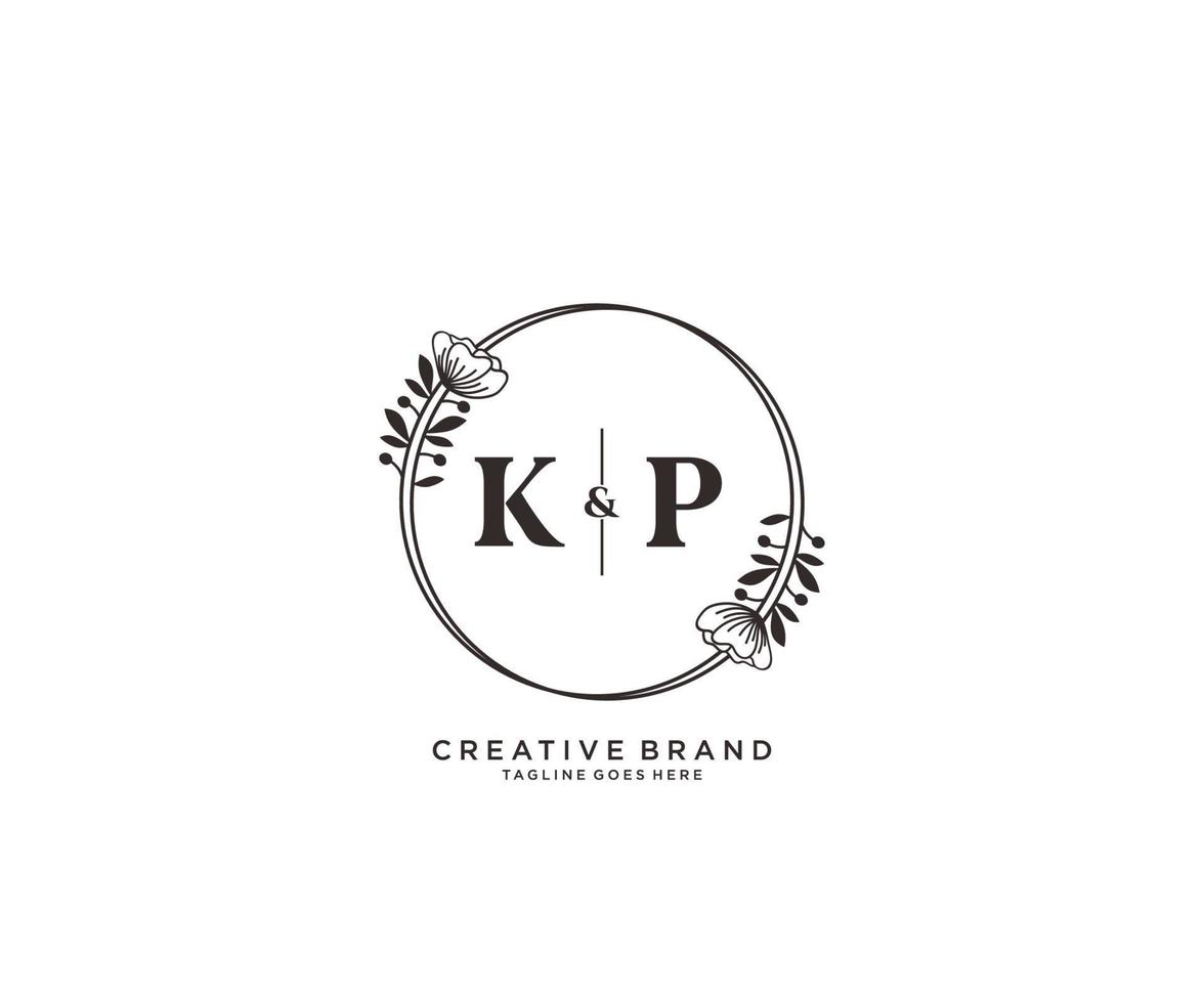 första kp brev hand dragen feminin och blommig botanisk logotyp lämplig för spa salong hud hår skönhet boutique och kosmetisk företag. vektor