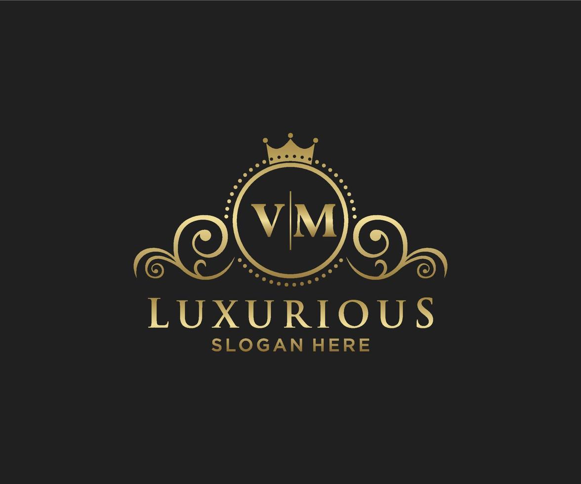Royal Luxury Logo-Vorlage mit anfänglichem vm-Buchstaben in Vektorgrafiken für Restaurant, Lizenzgebühren, Boutique, Café, Hotel, Heraldik, Schmuck, Mode und andere Vektorillustrationen. vektor