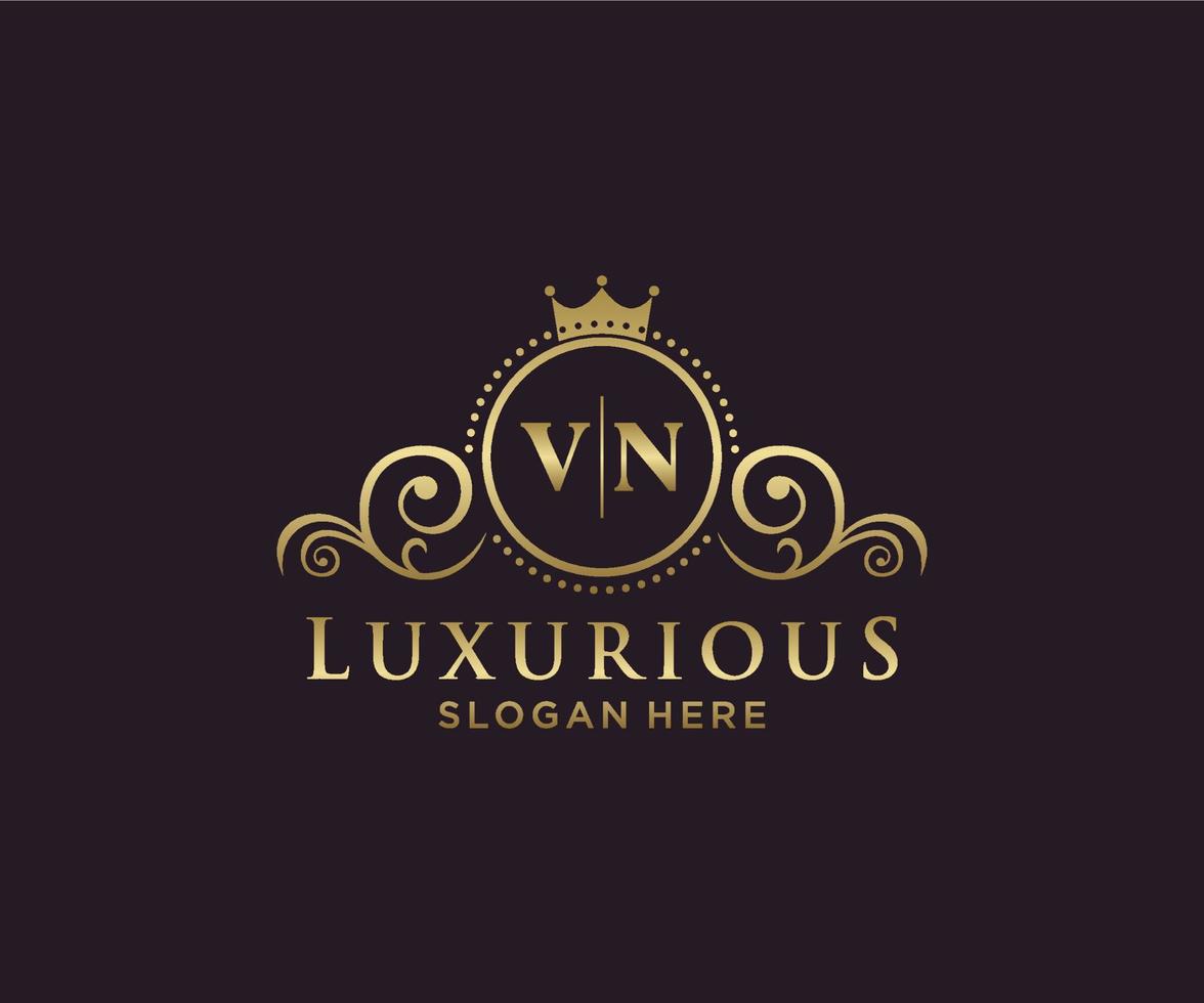 Royal Luxury Logo-Vorlage mit anfänglichem VN-Buchstaben in Vektorgrafiken für Restaurant, Lizenzgebühren, Boutique, Café, Hotel, Heraldik, Schmuck, Mode und andere Vektorillustrationen. vektor