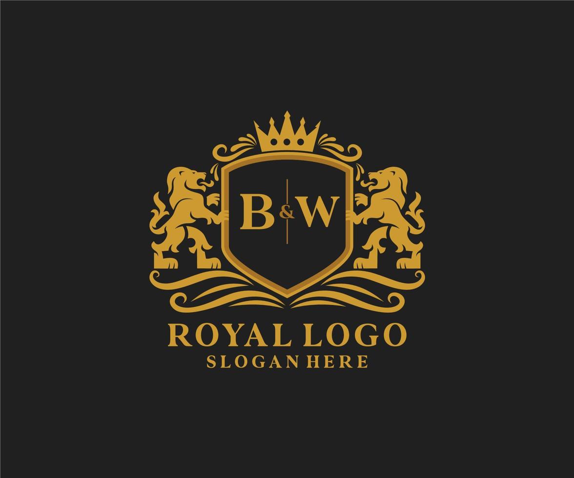 första bw brev lejon kunglig lyx logotyp mall i vektor konst för restaurang, kungligheter, boutique, Kafé, hotell, heraldisk, Smycken, mode och Övrig vektor illustration.