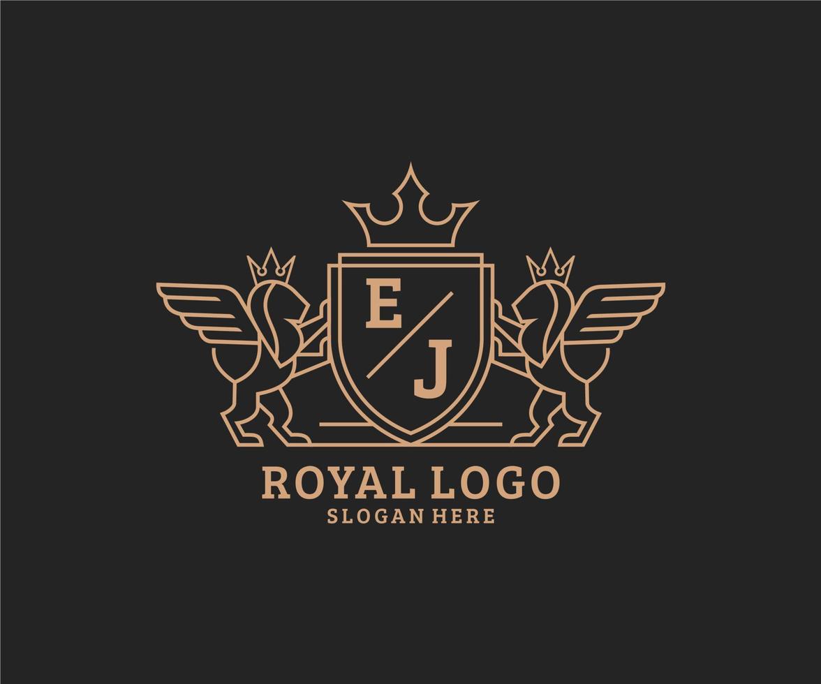 Initiale ej Brief Löwe königlich Luxus heraldisch, Wappen Logo Vorlage im Vektor Kunst zum Restaurant, Königtum, Boutique, Cafe, Hotel, heraldisch, Schmuck, Mode und andere Vektor Illustration.