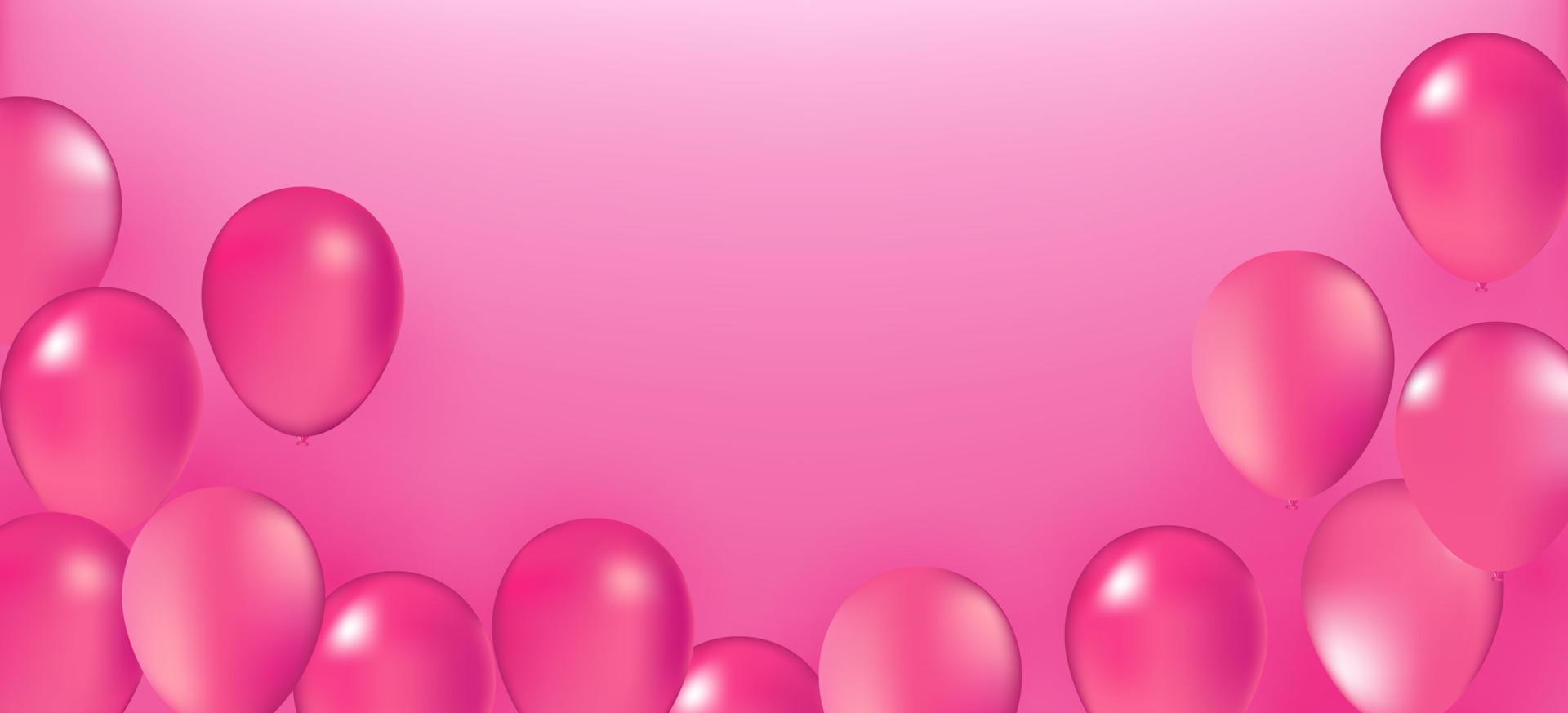realistisk vektor fest ballonger rosa romantisk kärlek elegans hjärtans dag 14:e februari dekoration födelsedag firande elegans hälsning kort design element isolerat på rosa bakgrund.
