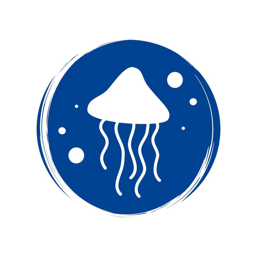 süß Logo oder Symbol Vektor mit Weiß Quallen Silhouette im das Meer, Illustration auf Kreis zum Sozial Medien Geschichte und Highlights