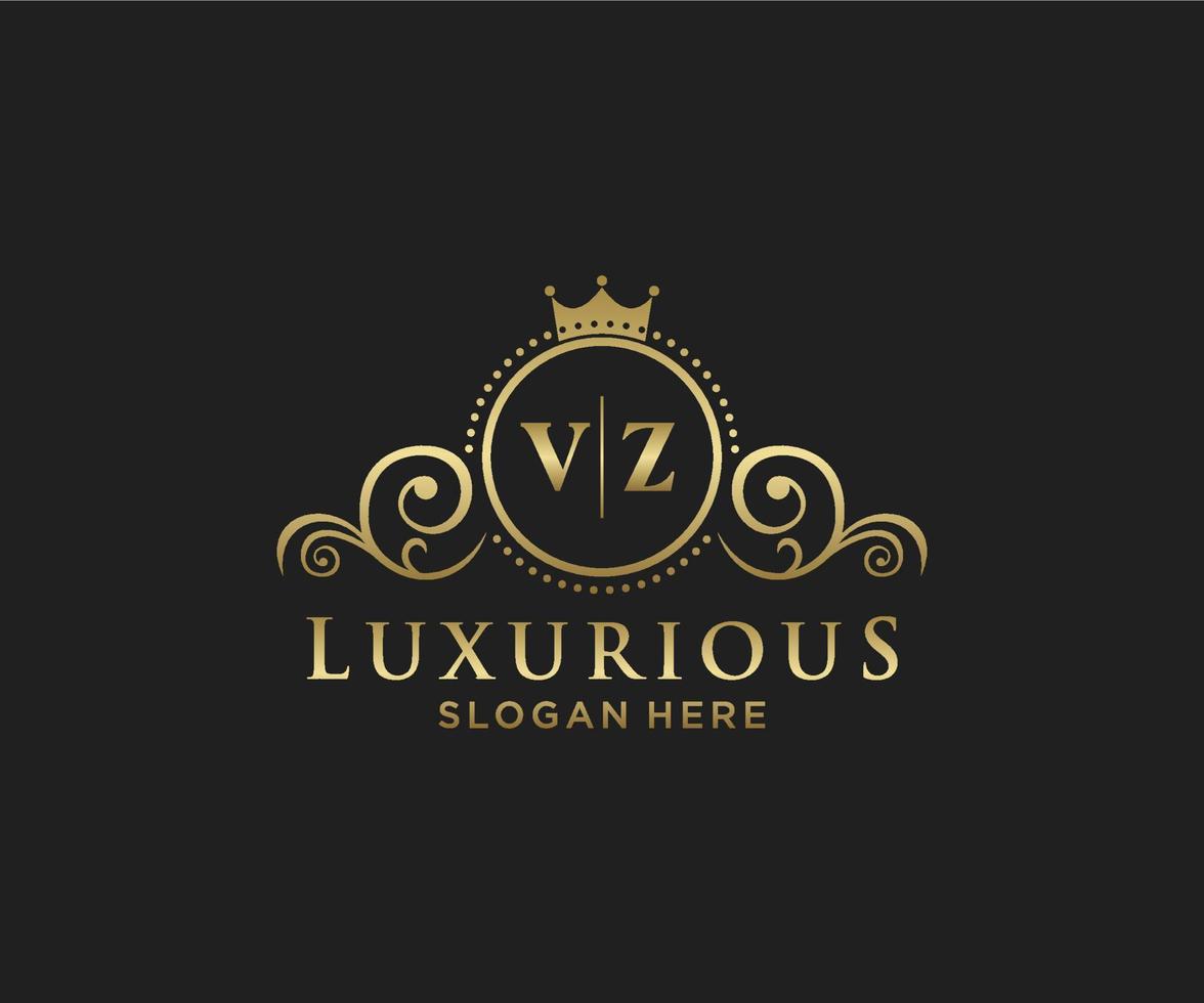 Royal Luxury Logo-Vorlage mit anfänglichem vz-Buchstaben in Vektorgrafiken für Restaurant, Lizenzgebühren, Boutique, Café, Hotel, Heraldik, Schmuck, Mode und andere Vektorillustrationen. vektor