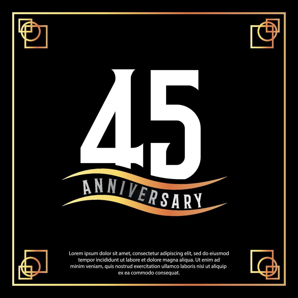 45 Jahr Jahrestag Logo Design Weiß golden abstrakt auf schwarz Hintergrund mit golden Rahmen Vorlage Illustration vektor