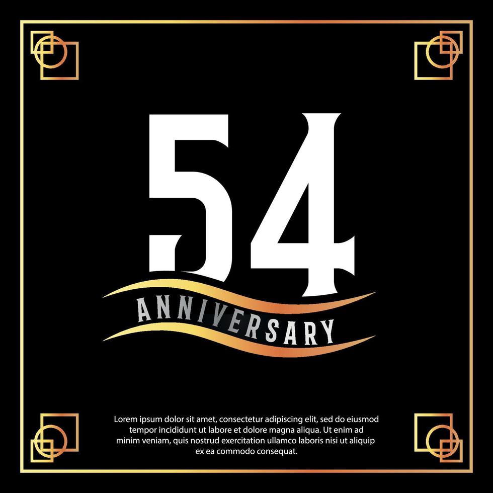 54 Jahr Jahrestag Logo Design Weiß golden abstrakt auf schwarz Hintergrund mit golden Rahmen Vorlage Illustration vektor