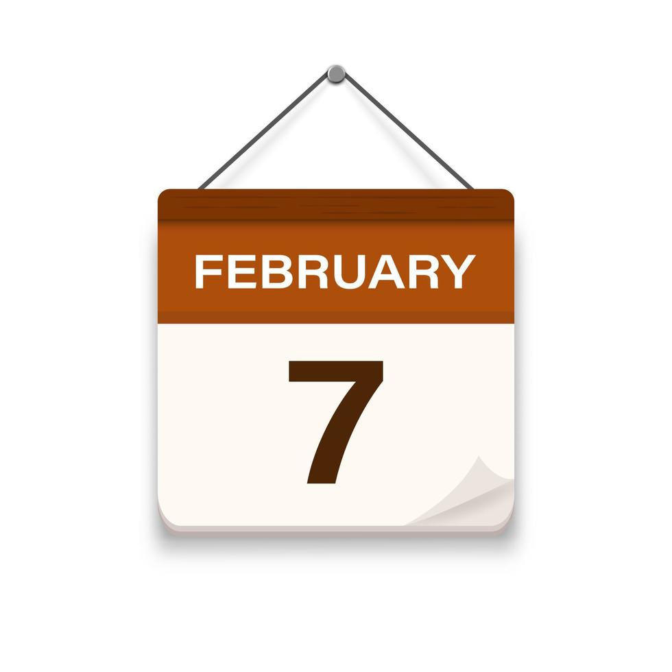 februari 7, kalender ikon med skugga. dag, månad. möte utnämning tid. händelse schema datum. platt vektor illustration.