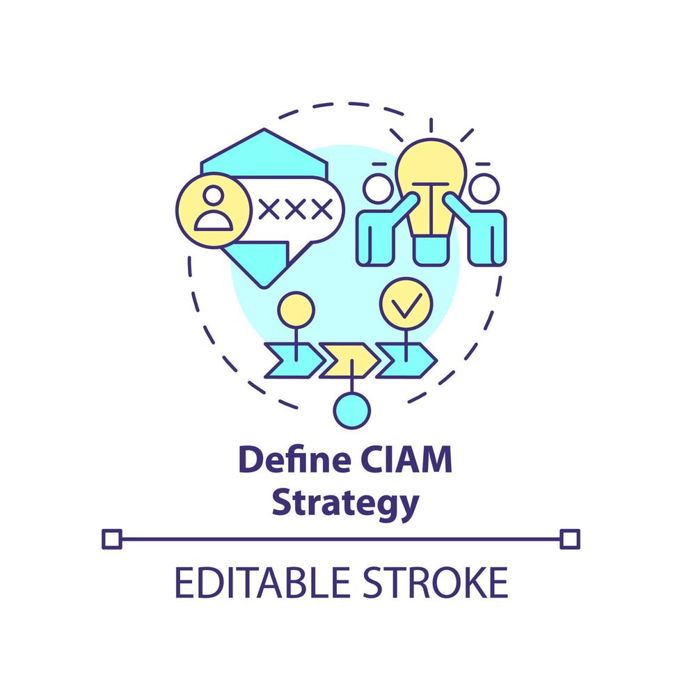 definieren ciam Strategie Konzept Symbol. sich entwickeln Geschäft planen. verbessern Arbeitsablauf abstrakt Idee dünn Linie Illustration. isoliert Gliederung Zeichnung. editierbar Schlaganfall vektor