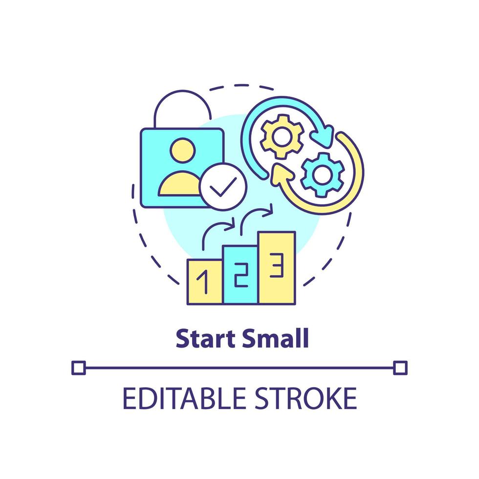 Start små begrepp ikon. genomförande ändringar. företag optimering. strategisering abstrakt aning tunn linje illustration. isolerat översikt teckning. redigerbar stroke vektor