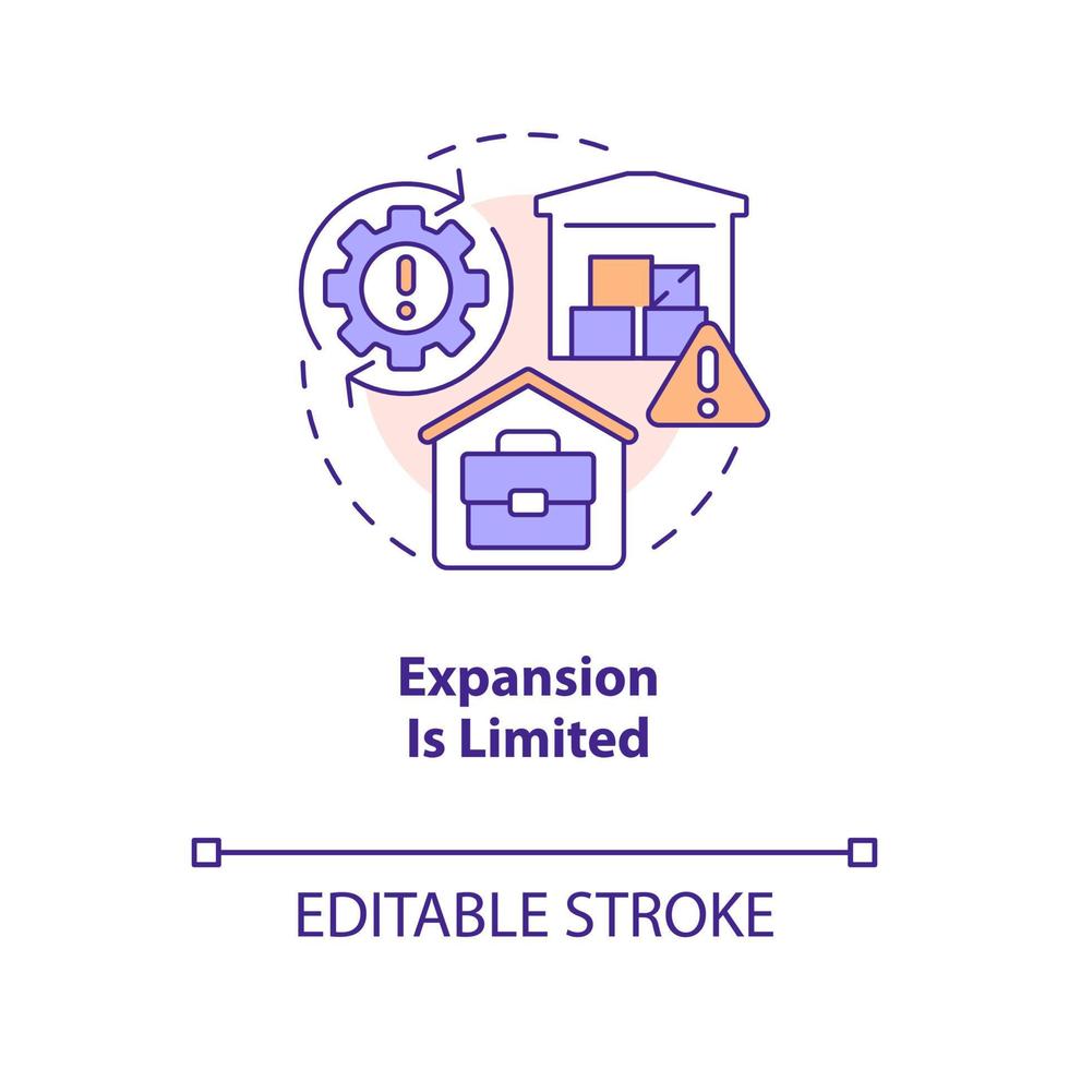 begrenzt Erweiterung Konzept Symbol. wachsend Barriere. Zuhause basierend Geschäft Nachteil abstrakt Idee dünn Linie Illustration. isoliert Gliederung Zeichnung. editierbar Schlaganfall vektor