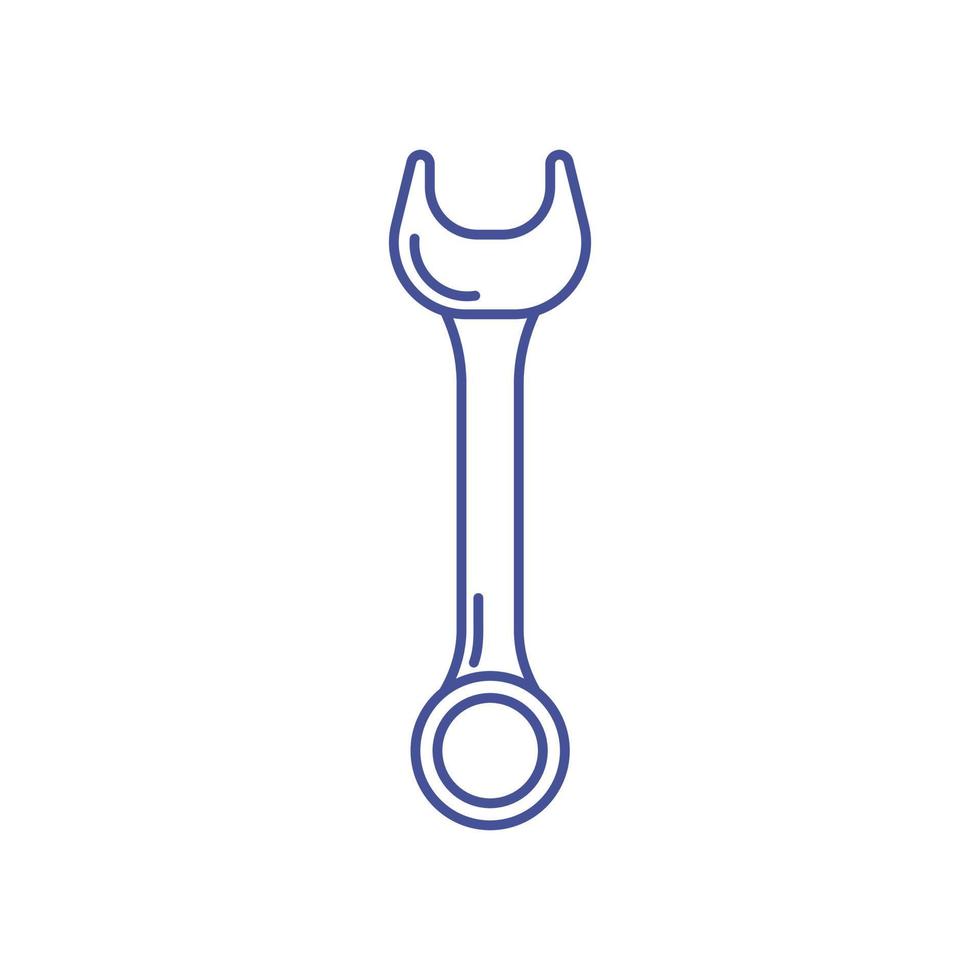 Schlüssel einfach linear Symbol. Werkzeug zum Konstruktion, Reparatur, Auto Instandsetzung. Ausrüstung zum Ingenieure, Mechanik. Umriss. Logo, Symbol, Zeichen zum Handy, Mobiltelefon Konzept und Netz Design. Vektor Illustration